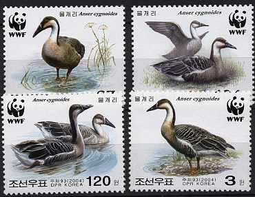 КНДР, Утки,  WWF, 2004, 4  марки